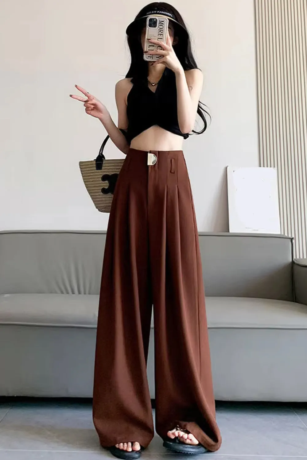 Loose Wide Leg Elegant Button Office Pants