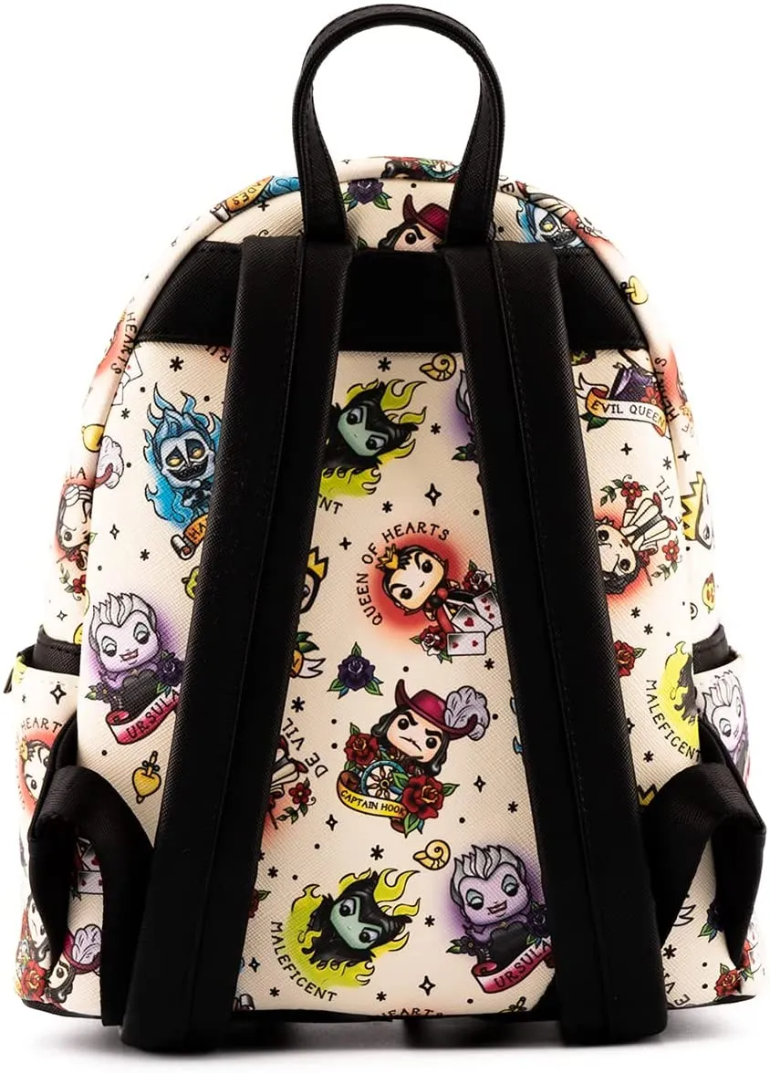 LOUNGEFLY POP Disney Villains Tattoo All Over Print Womens Double Strap Shoulder Bag Purse