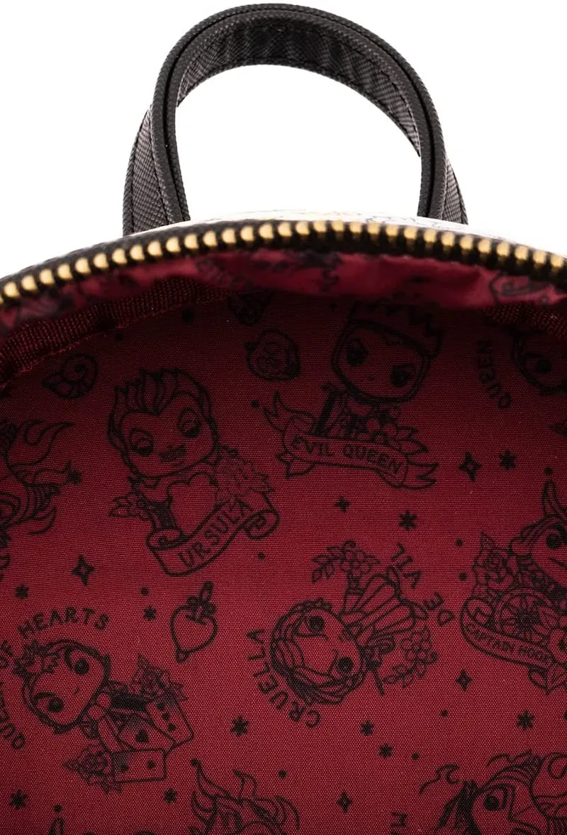 LOUNGEFLY POP Disney Villains Tattoo All Over Print Womens Double Strap Shoulder Bag Purse