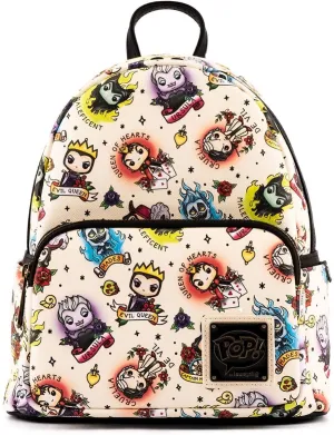 LOUNGEFLY POP Disney Villains Tattoo All Over Print Womens Double Strap Shoulder Bag Purse