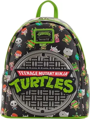 LOUNGEFLY Teenage Mutant Ninja Turtles Sewer Cap AOP Womens Double Strap Shoulder Bag Purse