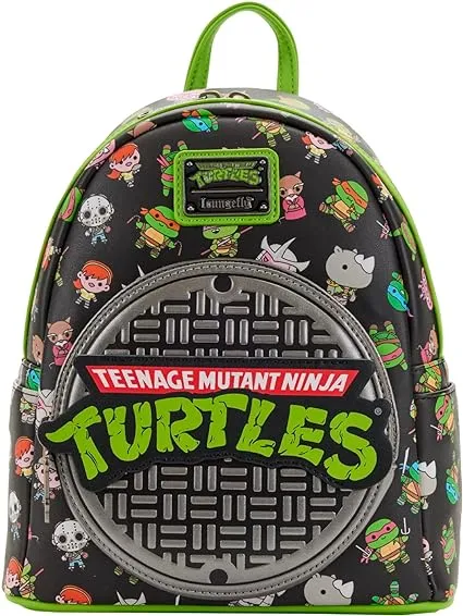LOUNGEFLY Teenage Mutant Ninja Turtles Sewer Cap AOP Womens Double Strap Shoulder Bag Purse
