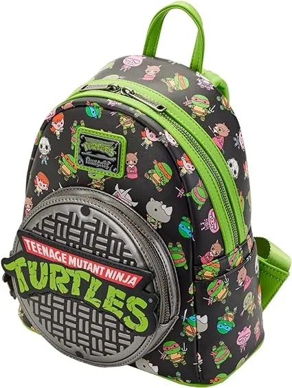 LOUNGEFLY Teenage Mutant Ninja Turtles Sewer Cap AOP Womens Double Strap Shoulder Bag Purse