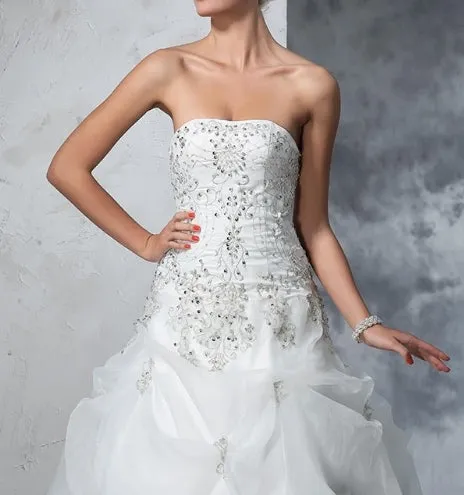 Luolandi Ball Gown Strapless Beading Sleeveless Long Organza Wedding Dresses Off Shoulder Elegant