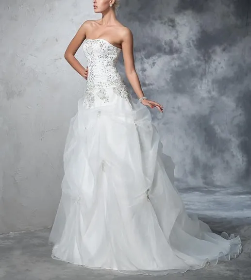 Luolandi Ball Gown Strapless Beading Sleeveless Long Organza Wedding Dresses Off Shoulder Elegant