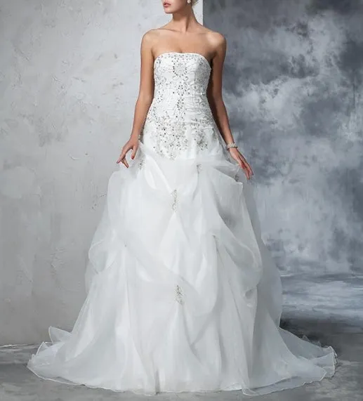 Luolandi Ball Gown Strapless Beading Sleeveless Long Organza Wedding Dresses Off Shoulder Elegant