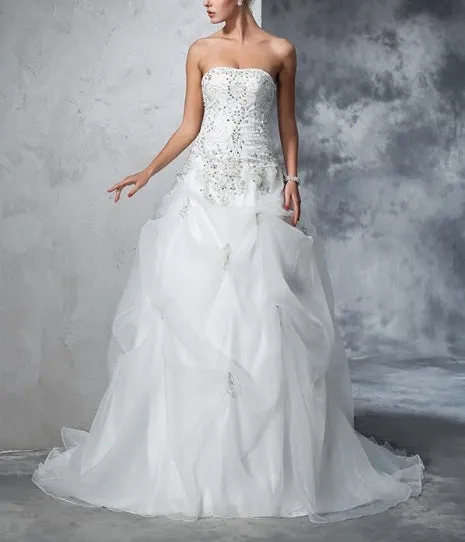 Luolandi Ball Gown Strapless Beading Sleeveless Long Organza Wedding Dresses Off Shoulder Elegant