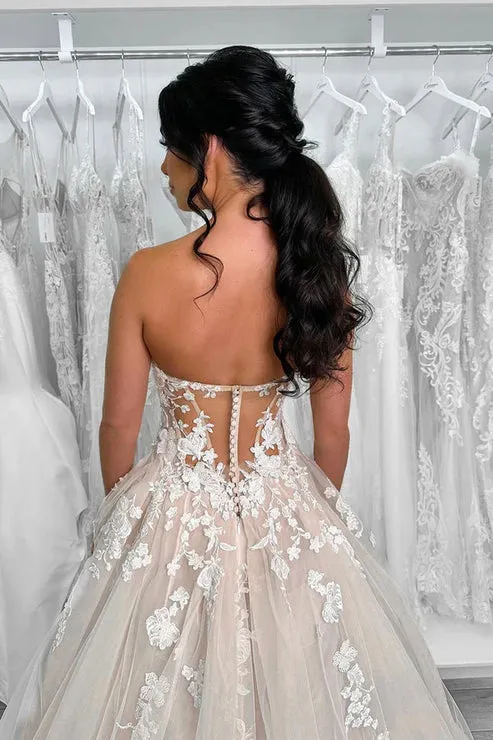 Luolandi Ball Gown Sweetheart Tulle Wedding Dresses with Appliques Off Shoulder Beautiful
