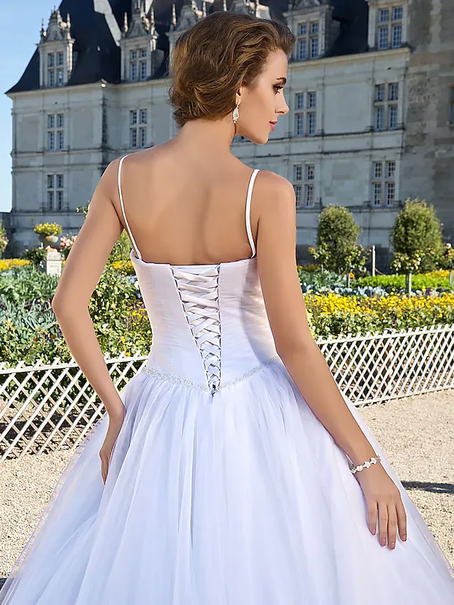 Luolandi Ball Gown Wedding Dresses Sweetheart Neckline Floor Length Tulle Sleeveless Long