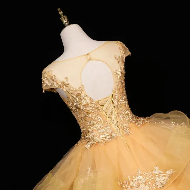 Luolandi Gorgeous A Line Ball Gown Sweet 16 Gown with Lace Flowers Lace Formal Dresses Prom Dress