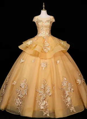 Luolandi Gorgeous A Line Ball Gown Sweet 16 Gown with Lace Flowers Lace Formal Dresses Prom Dress