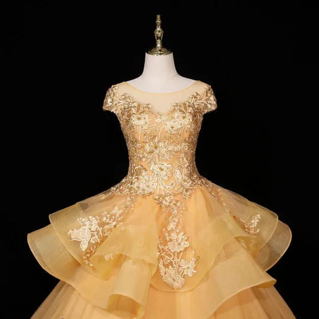 Luolandi Gorgeous A Line Ball Gown Sweet 16 Gown with Lace Flowers Lace Formal Dresses Prom Dress