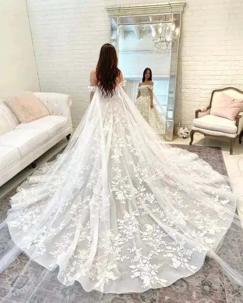 Luolandi Gorgeous Ball Gown Sweetheart Lace Tulle Wedding Dresses Off Shoulder Beautiful