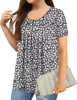 Magritta Womens Plus Size Tops Flowy Summer Blouses Short Sleeve Shirts Pleated Dressy Tunic Tops
