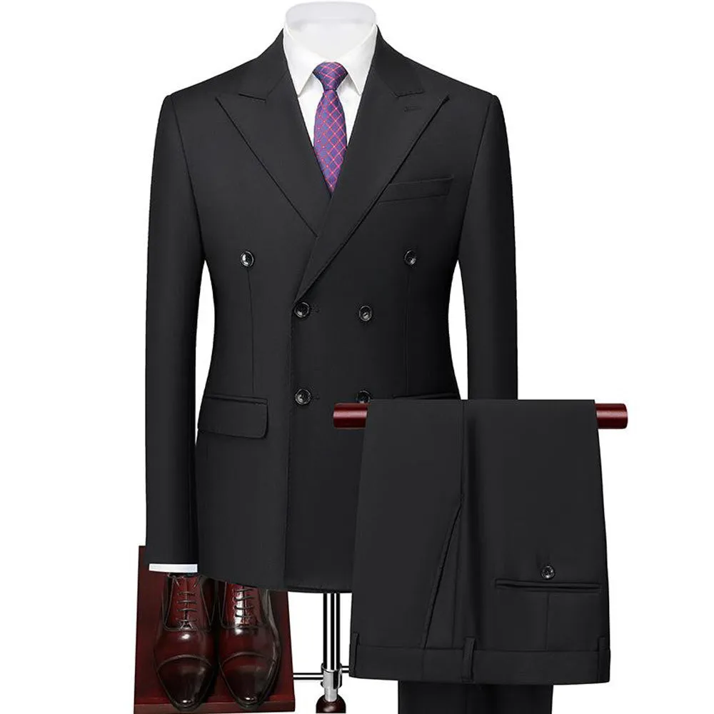 Men's 2-Piece Slim Fit Double-Breasted Black Suit