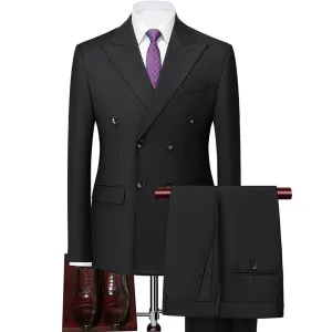 Men's 2-Piece Slim Fit Double-Breasted Black Suit