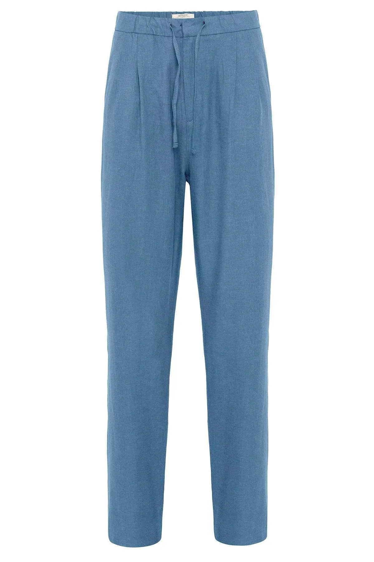 Men's Baby Blue Belted Linen Blend Pants - Wessi