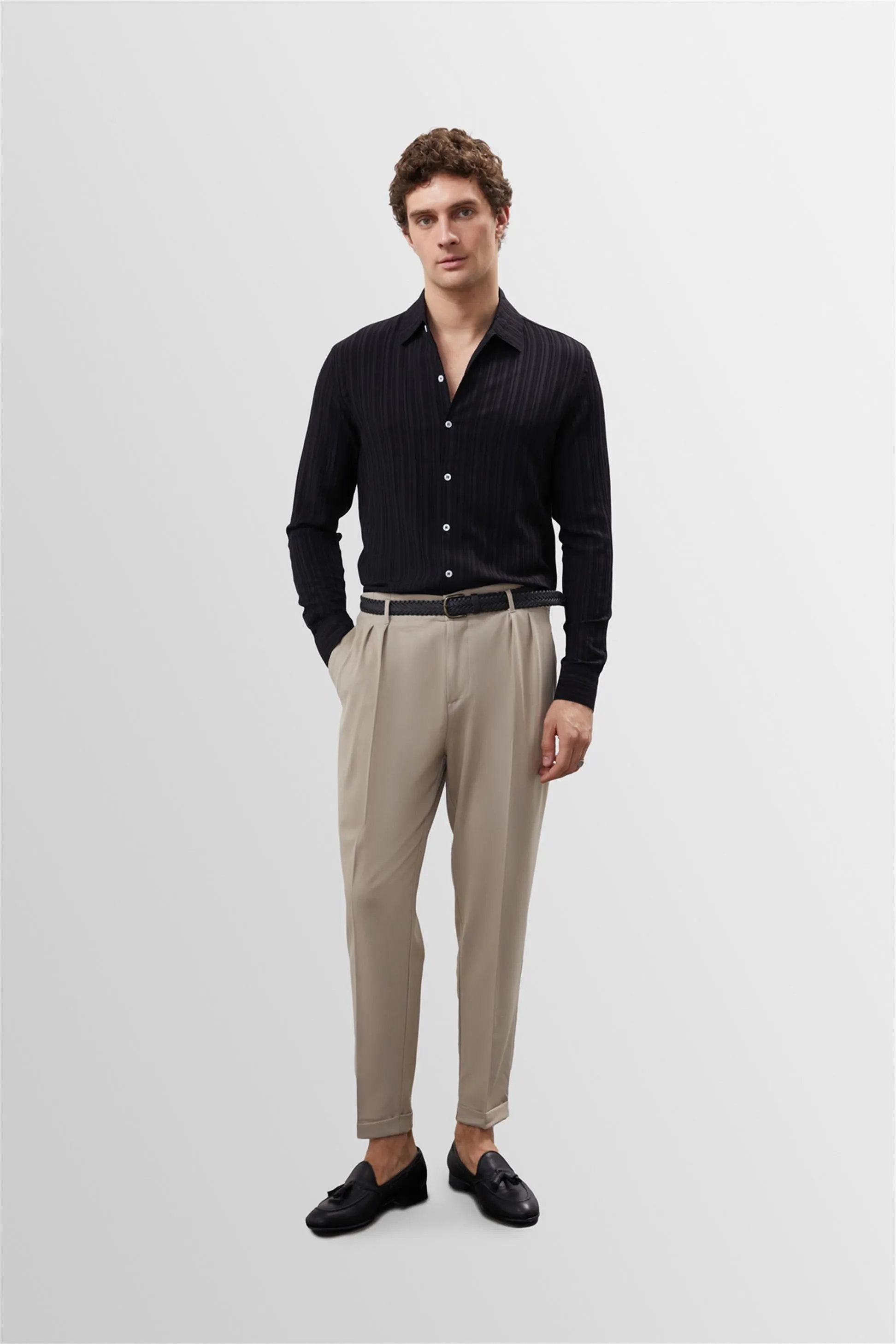 Men's Black Muslin Fabric Slim Fit  Shirt - Wessi