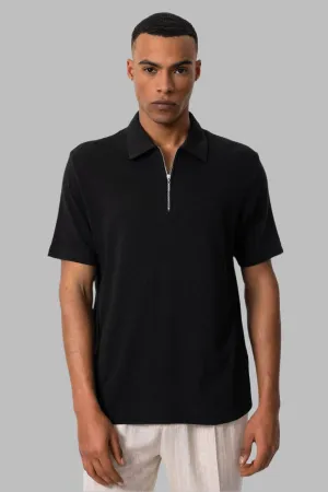 Men's Black Polo Collar Zippered T-Shirt - Wessi