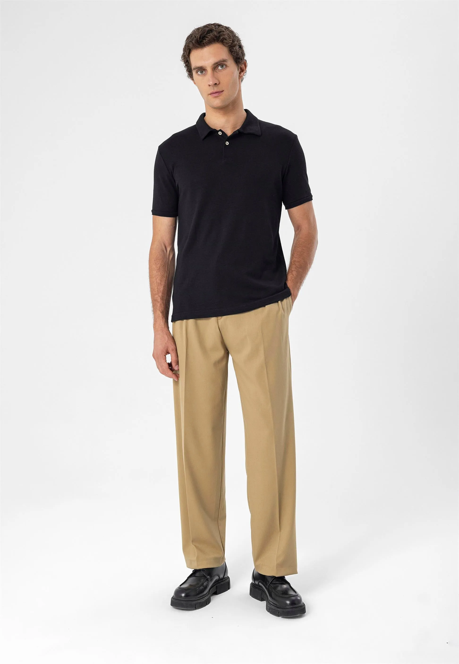 Men's Black Polo Neck Slim Fit T-Shirt - Wessi