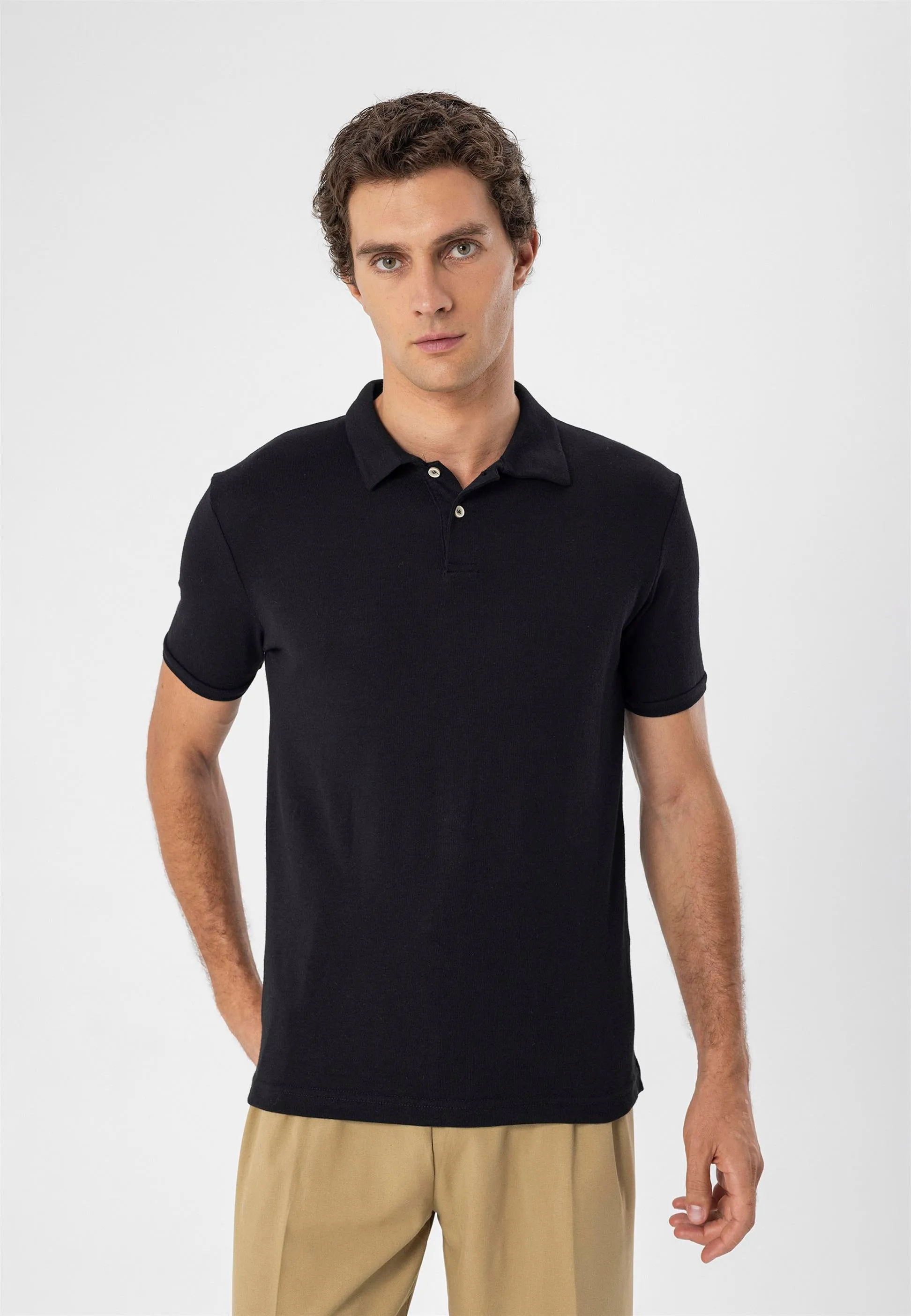 Men's Black Polo Neck Slim Fit T-Shirt - Wessi