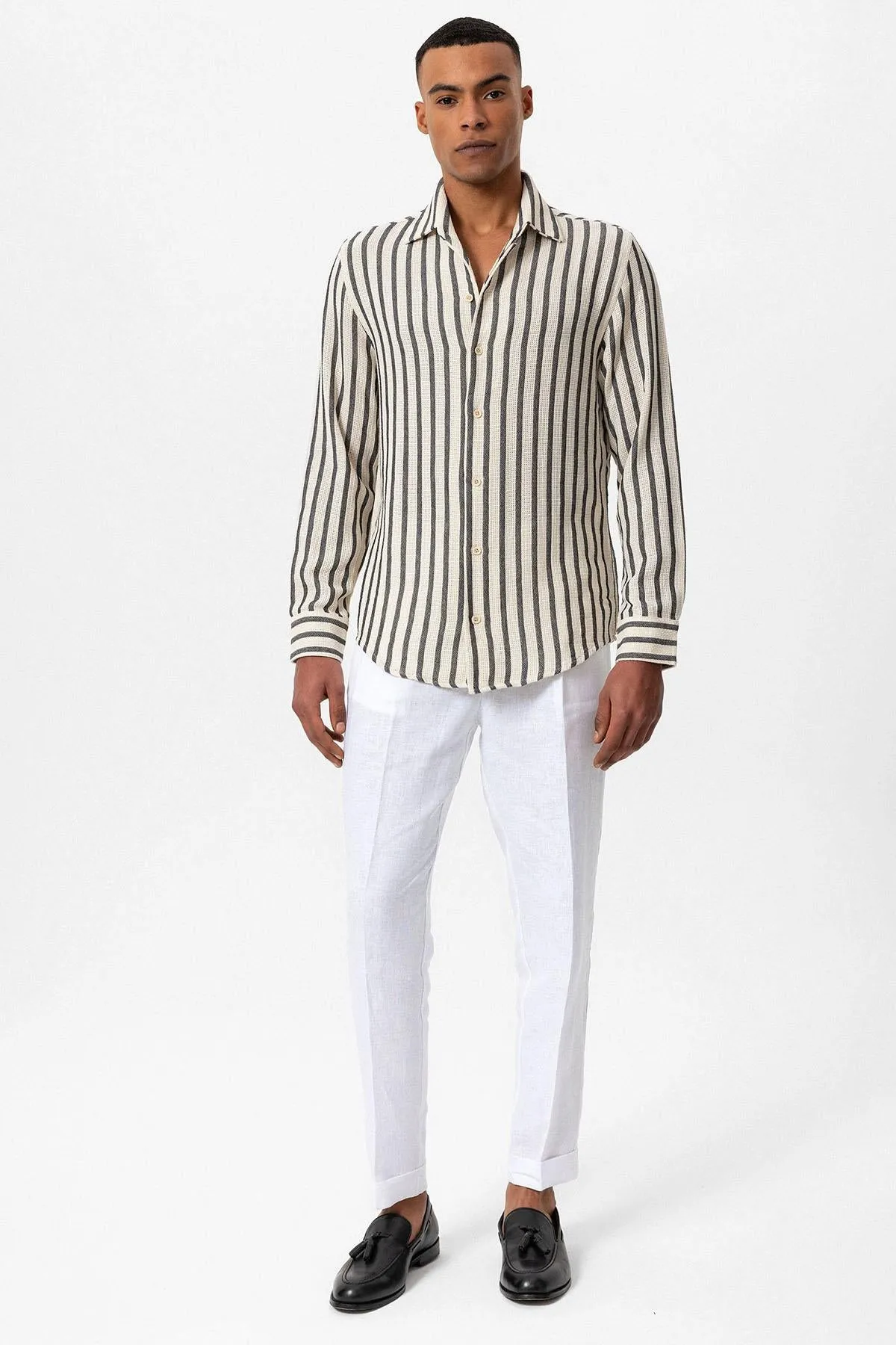Men's Black Striped Knit Long-Sleeve Shirt - Wessi