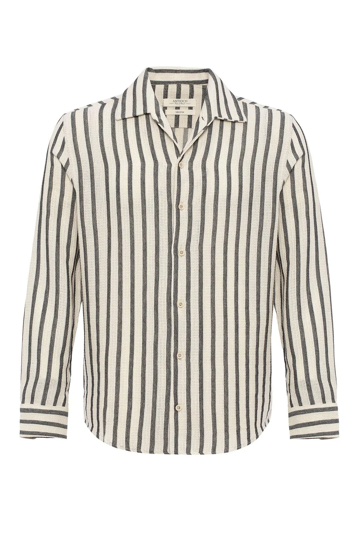 Men's Black Striped Knit Long-Sleeve Shirt - Wessi