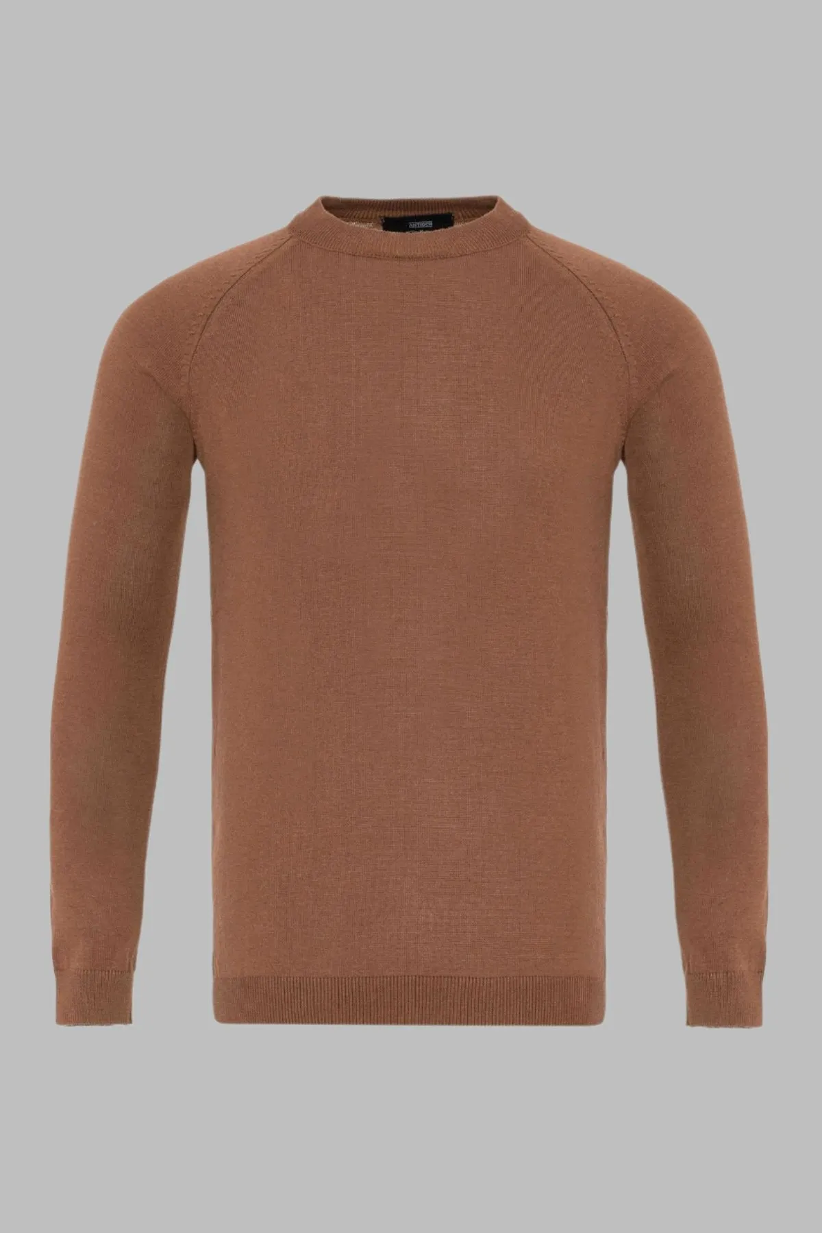 Men's Brown Crew Neck Slim Fit Knitwear Sweater - Wessi