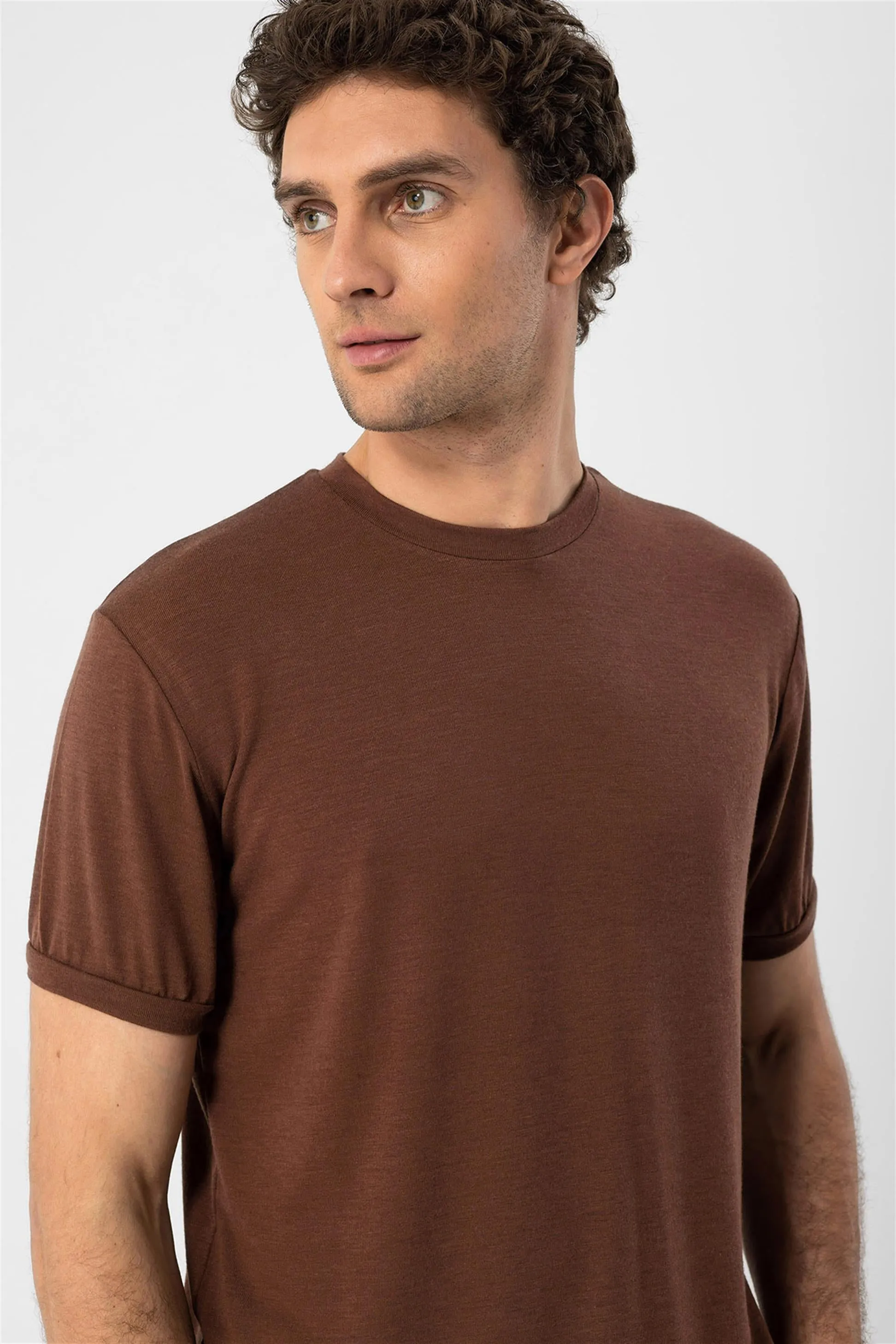 Men's Brown Crew Neck  T-Shirt - Wessi
