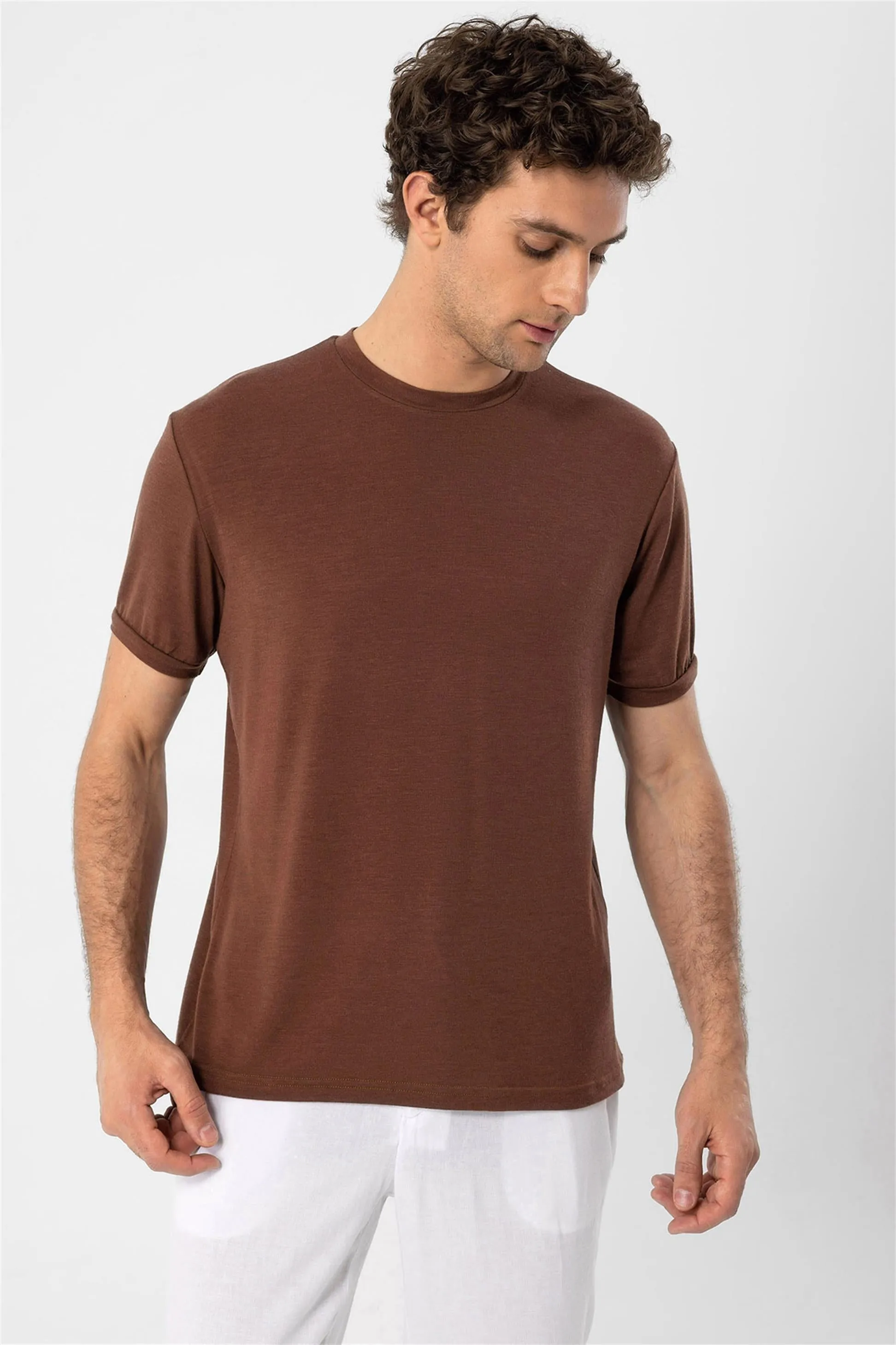 Men's Brown Crew Neck  T-Shirt - Wessi