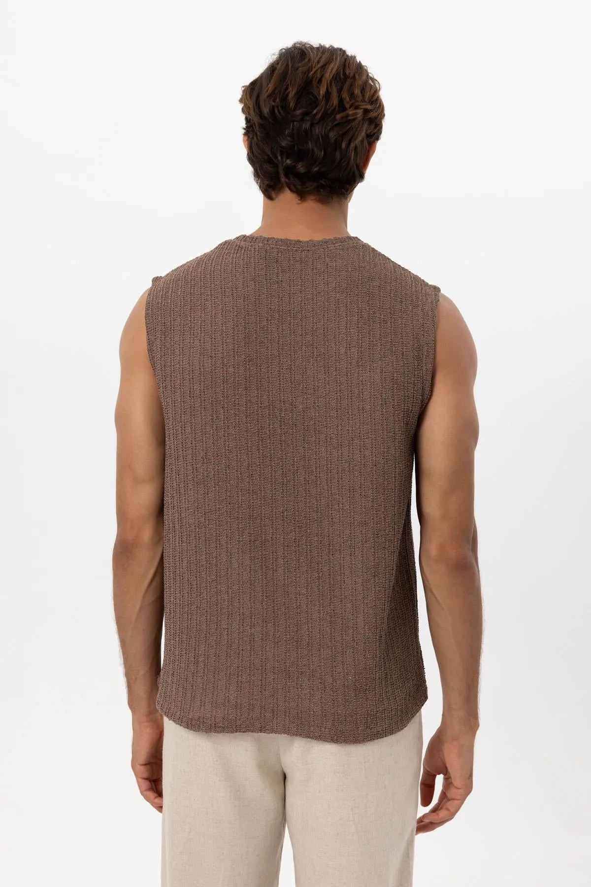 Men's Brown Textured Tank Top - Wessi