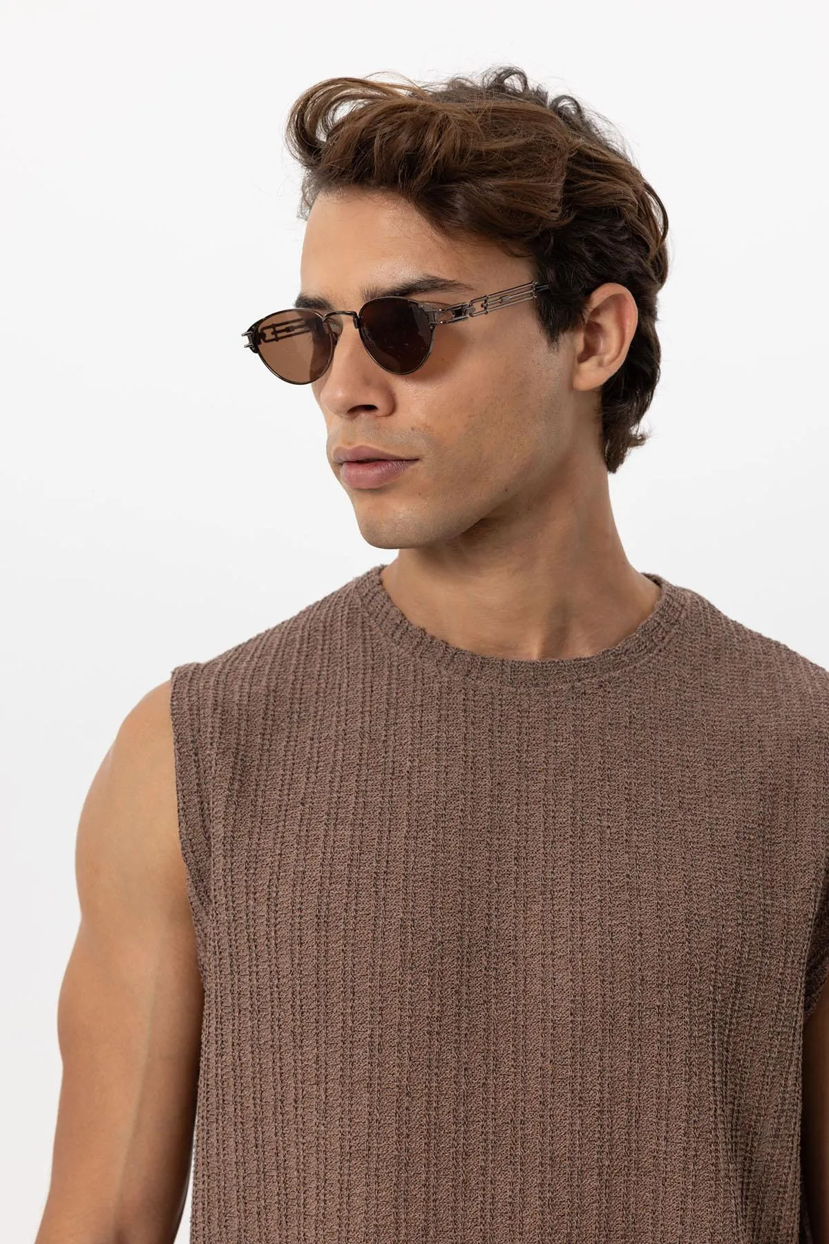 Men's Brown Textured Tank Top - Wessi