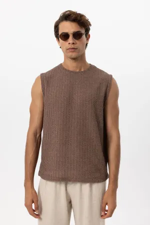 Men's Brown Textured Tank Top - Wessi
