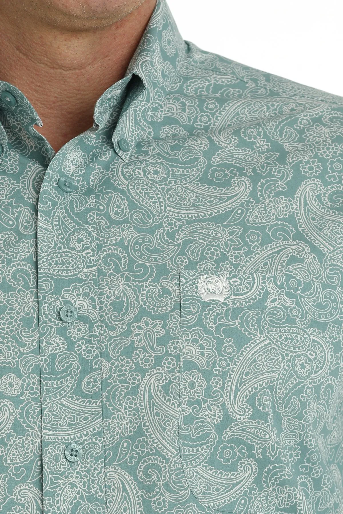Men's Cinch Turquoise Paisley Print Long Sleeve Button Down Shirt