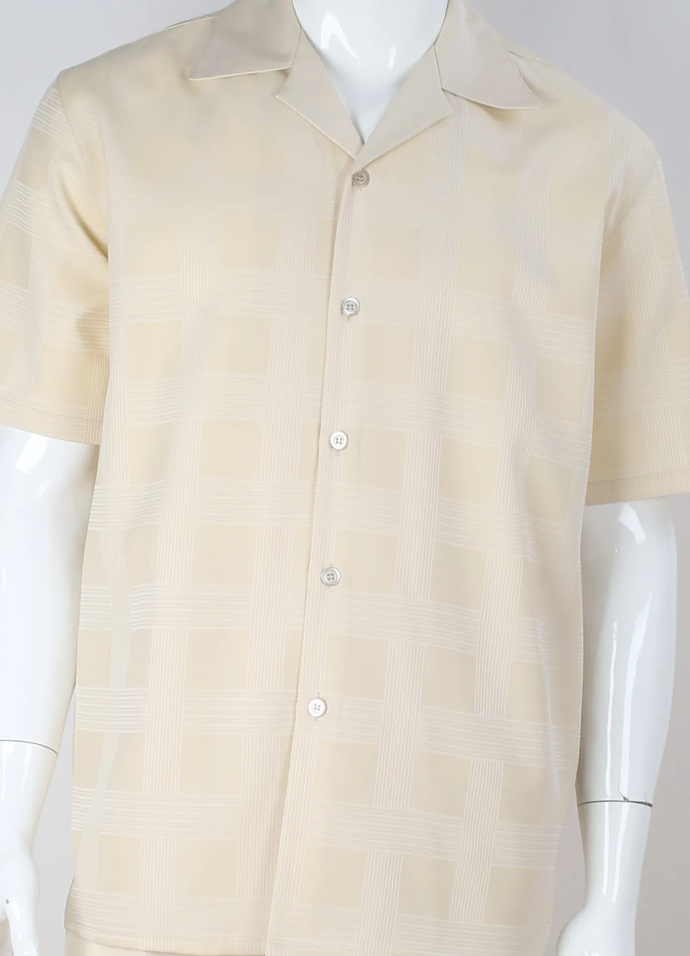 Mens Creamy Beige Subtle Plaid 2 Piece Walking Suit Leisure Suit Royal Diamond T2070