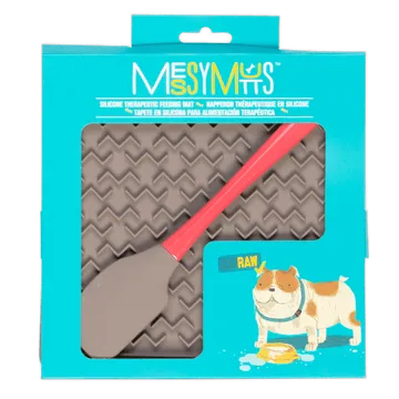 Messy Mutts Silicone Therapeutic Dog Lick Mat with Silicone Spatula in Grey