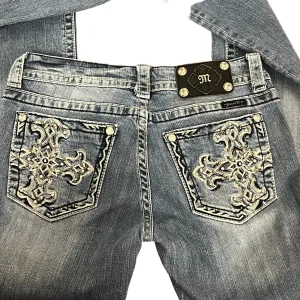 Miss Me Rhinestone Pockets Boot Cut Jeans Size 28"