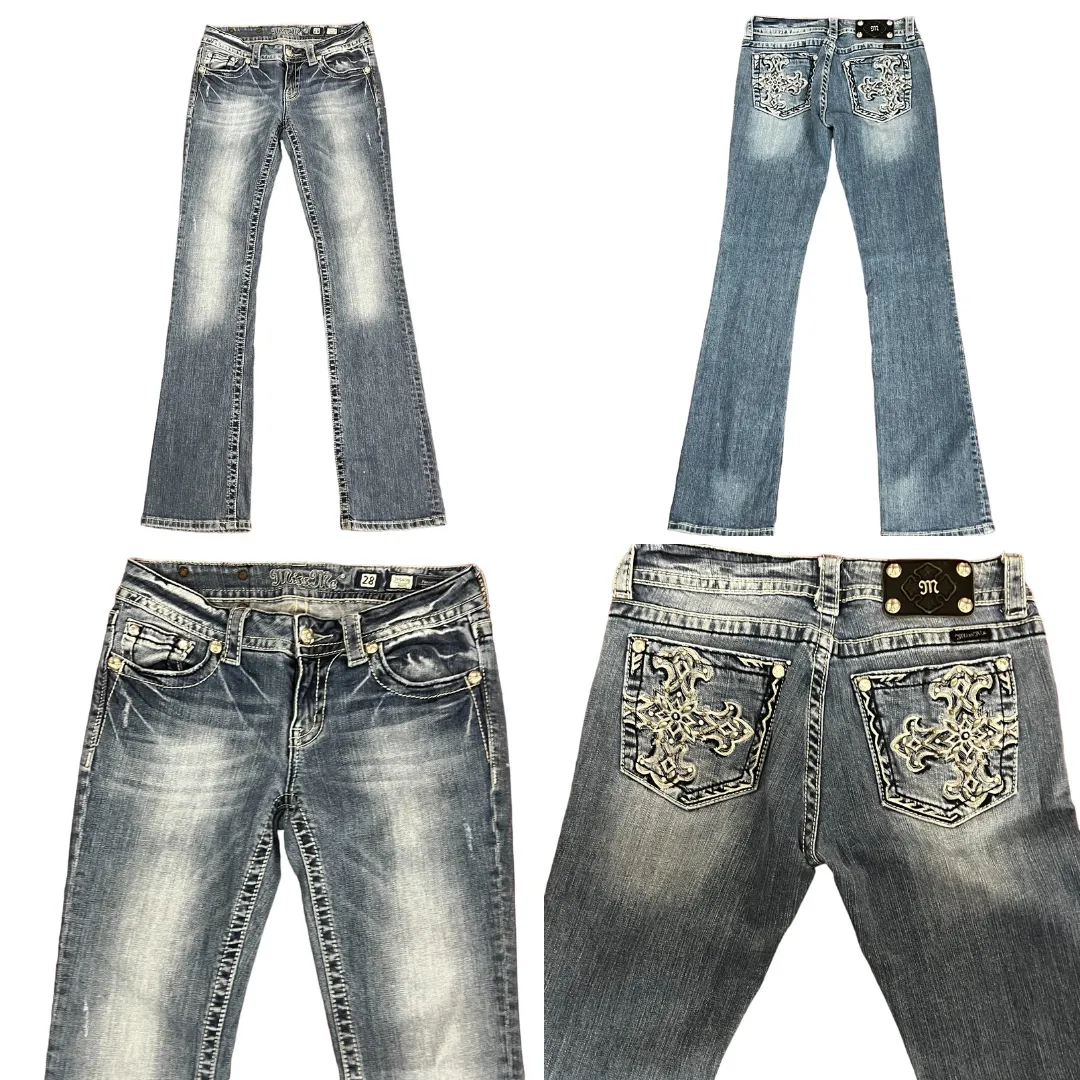 Miss Me Rhinestone Pockets Boot Cut Jeans Size 28"