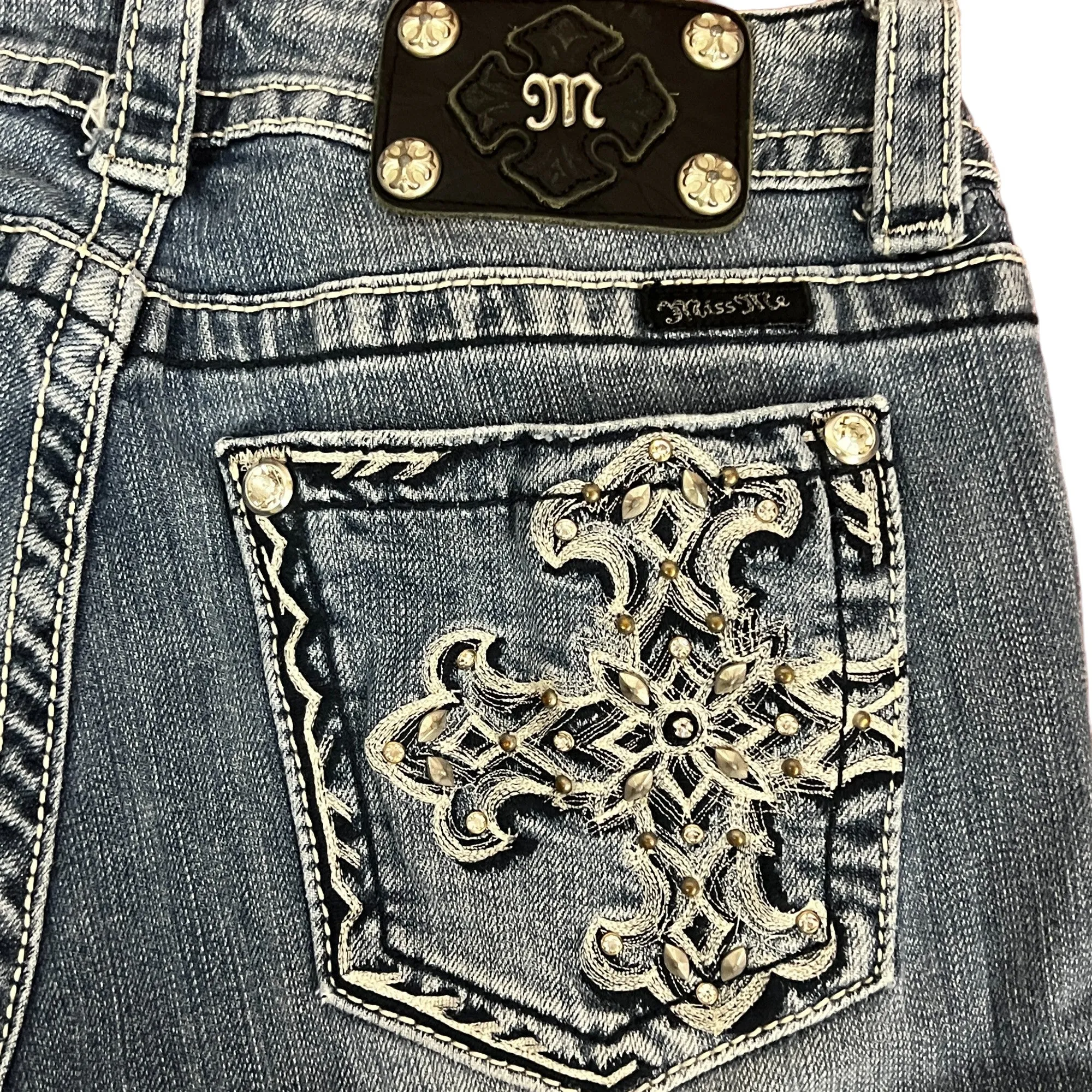 Miss Me Rhinestone Pockets Boot Cut Jeans Size 28"
