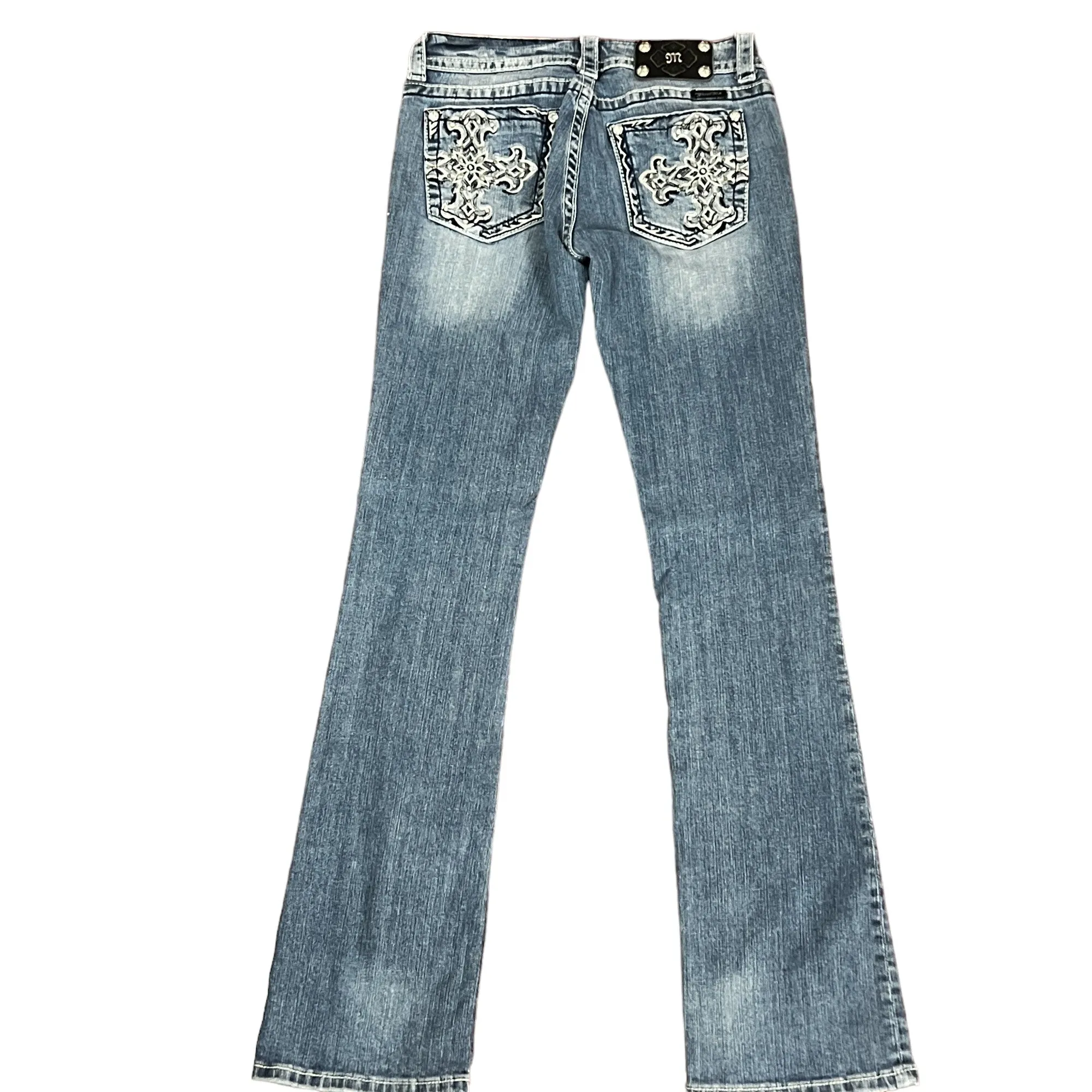 Miss Me Rhinestone Pockets Boot Cut Jeans Size 28"
