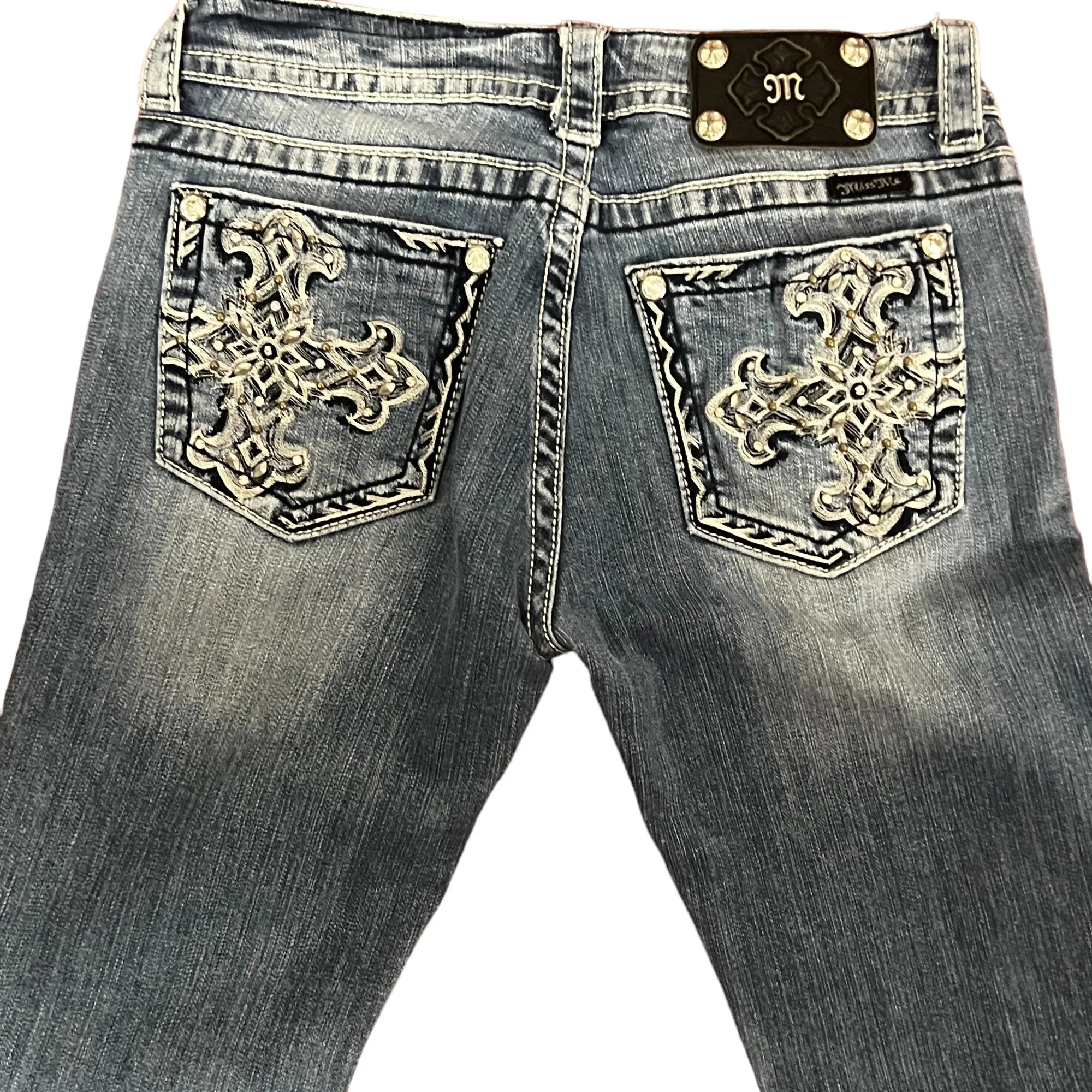 Miss Me Rhinestone Pockets Boot Cut Jeans Size 28"