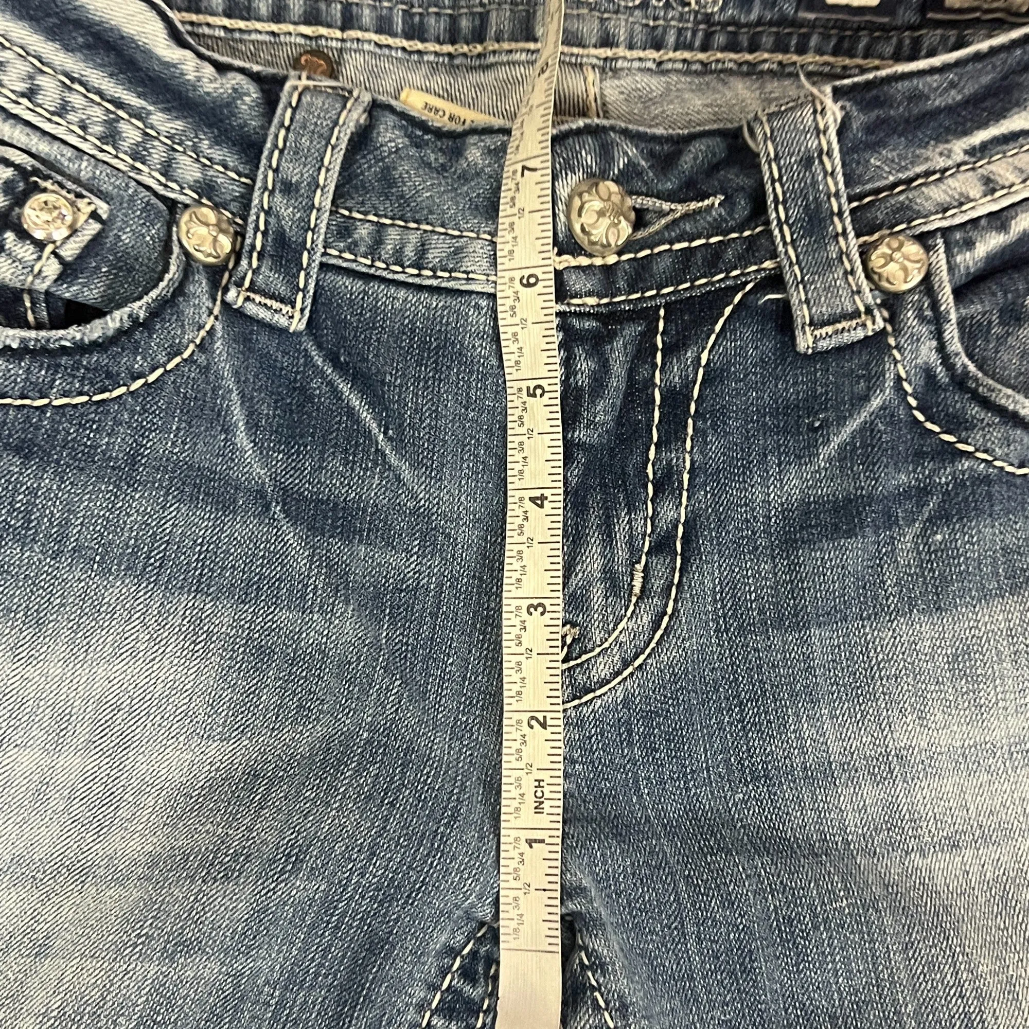 Miss Me Rhinestone Pockets Boot Cut Jeans Size 28"