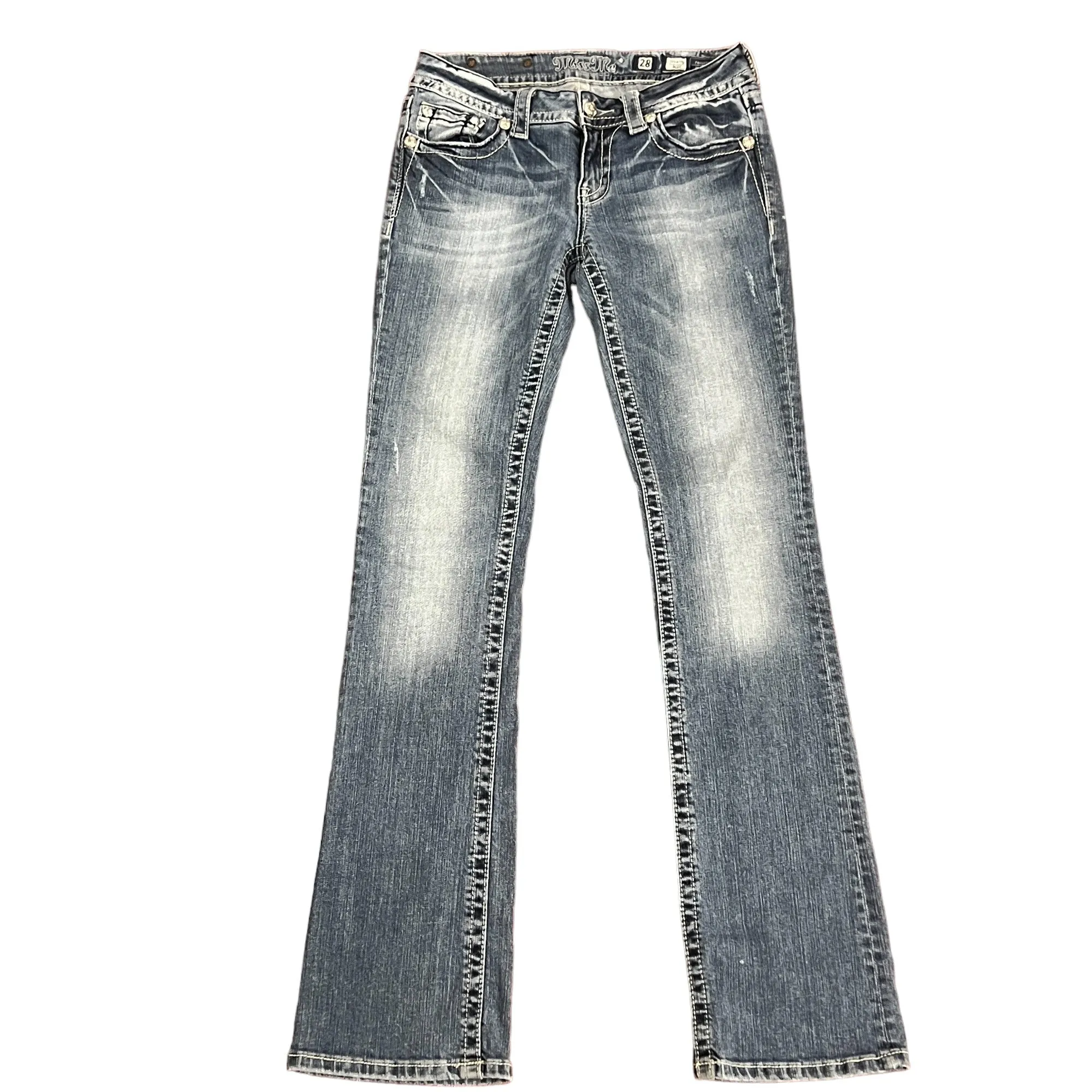 Miss Me Rhinestone Pockets Boot Cut Jeans Size 28"