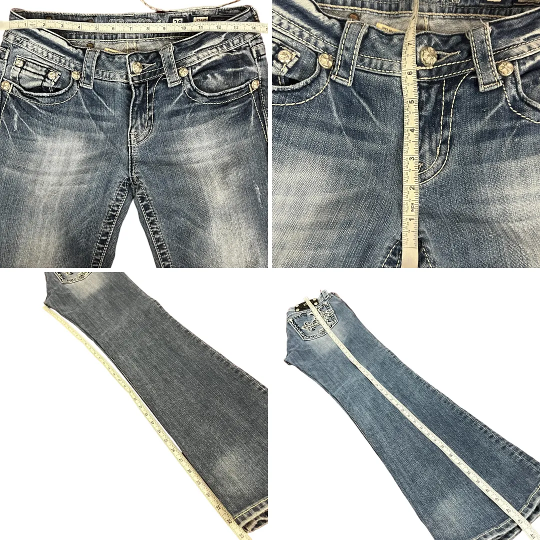 Miss Me Rhinestone Pockets Boot Cut Jeans Size 28"