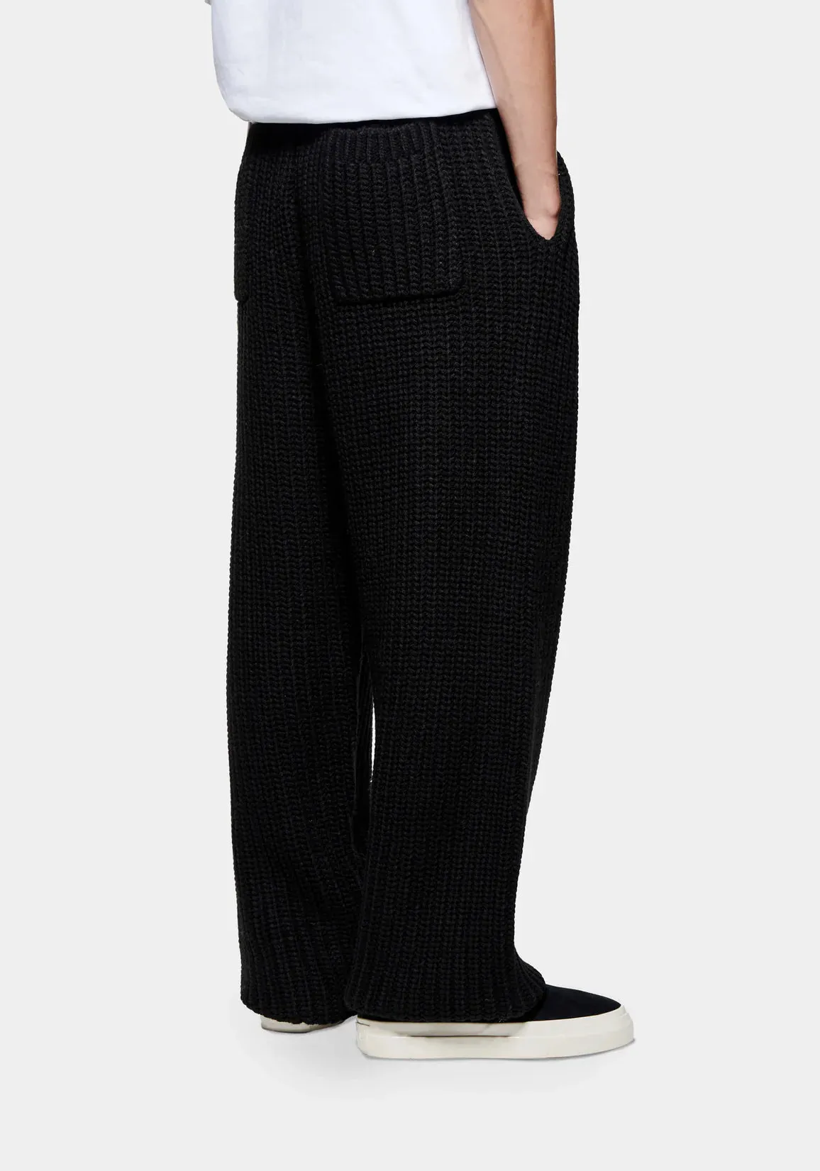 MKI MIYUKI ZOKU Chunky Rib Knit Wide Leg Joggers Black