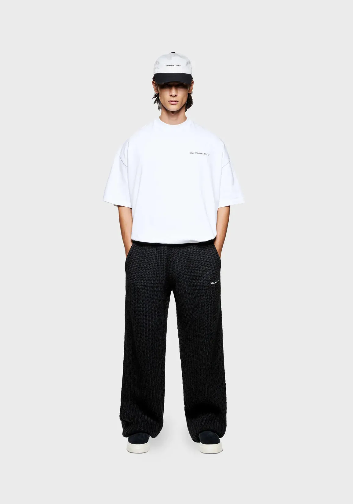 MKI MIYUKI ZOKU Chunky Rib Knit Wide Leg Joggers Black
