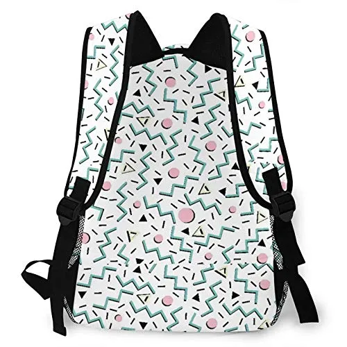 Multifunctional Casual Backpack,Back To The 80's Eighties, Funky Memphis Pattern Design,Adult Teens College Double Shoulder Pack Travel Sports Bag Computer Notebooks