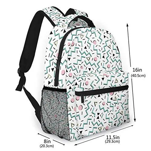 Multifunctional Casual Backpack,Back To The 80's Eighties, Funky Memphis Pattern Design,Adult Teens College Double Shoulder Pack Travel Sports Bag Computer Notebooks