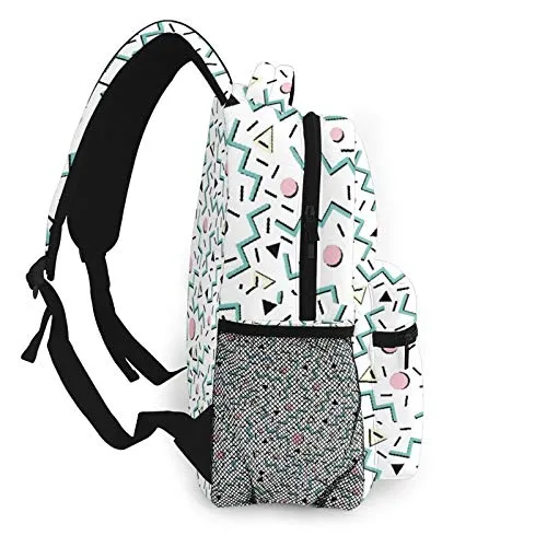 Multifunctional Casual Backpack,Back To The 80's Eighties, Funky Memphis Pattern Design,Adult Teens College Double Shoulder Pack Travel Sports Bag Computer Notebooks