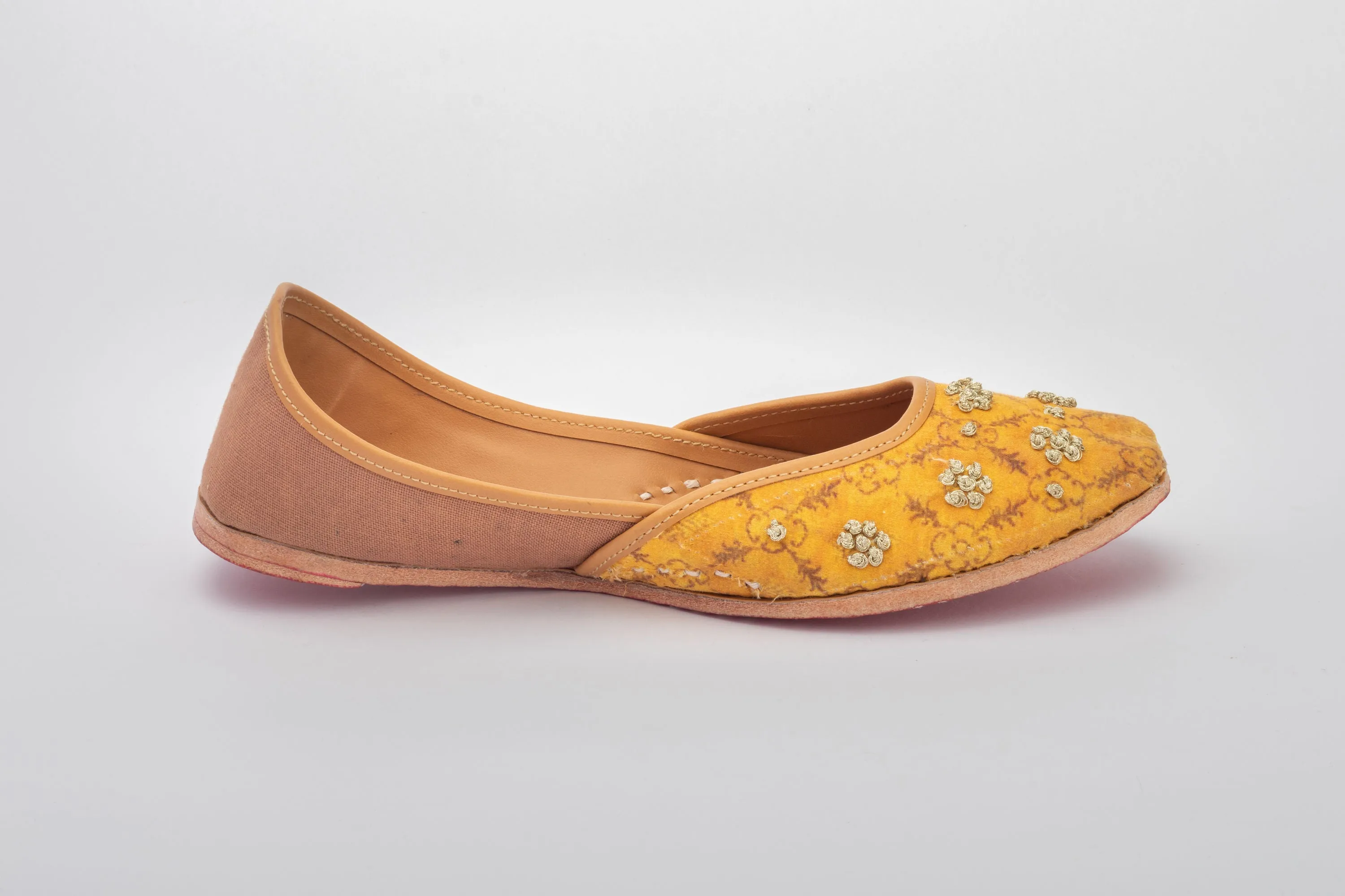 Mustard Yellow Hand embroidered Juttis